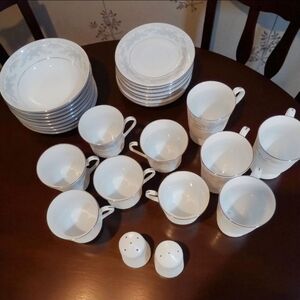 Vintage 1980's Somerset By Excel Porcelain China Set with Silver Trim